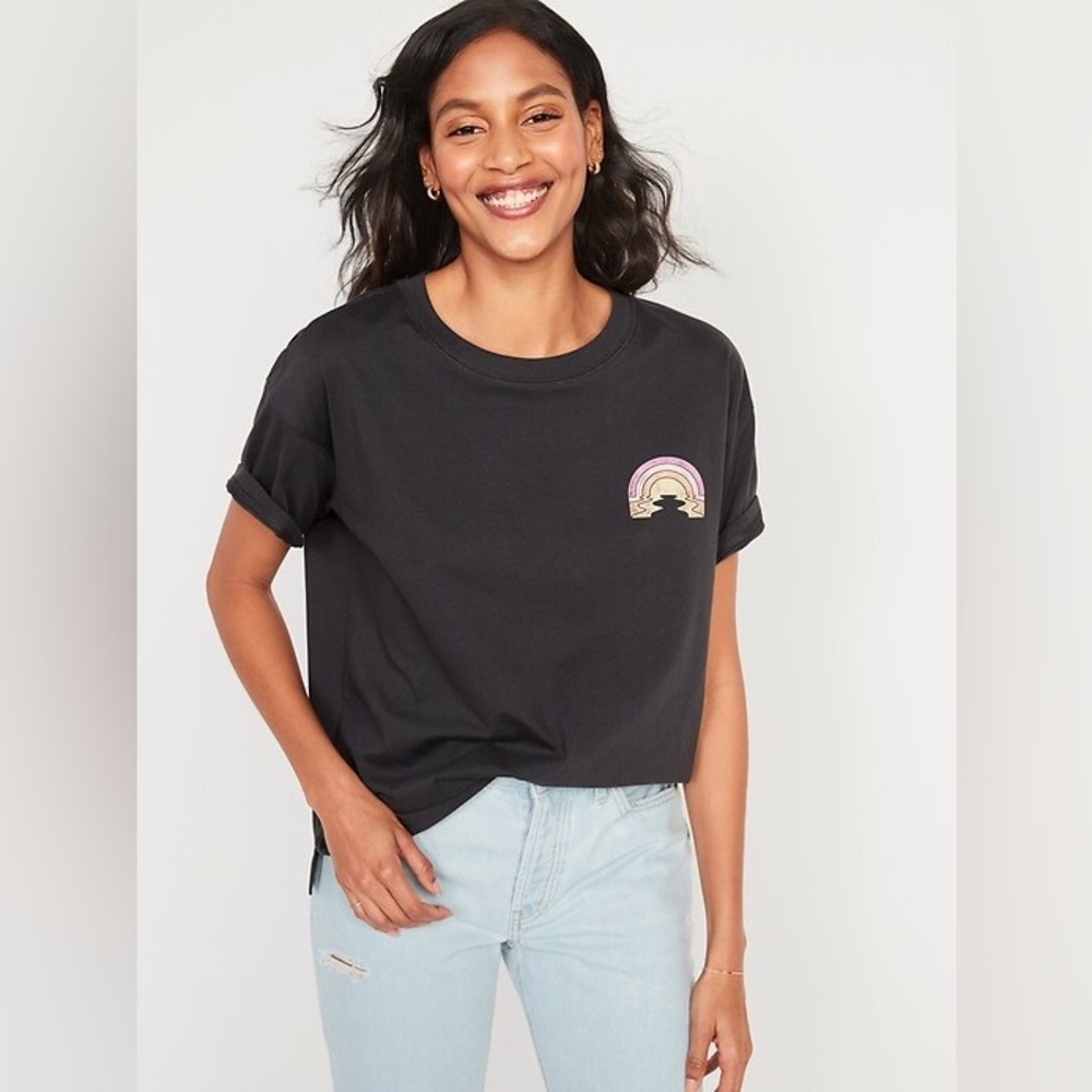 Old Navy Charcoal Short-Sleeve Tee with Pink & Orange Cream Back Graphic - Picture 2 of 4